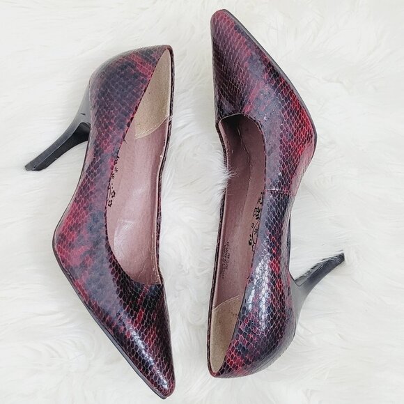 Zenia Pointed Toe Classic Slim High Heels Red Black Python Print Slip - Picture 1 of 7